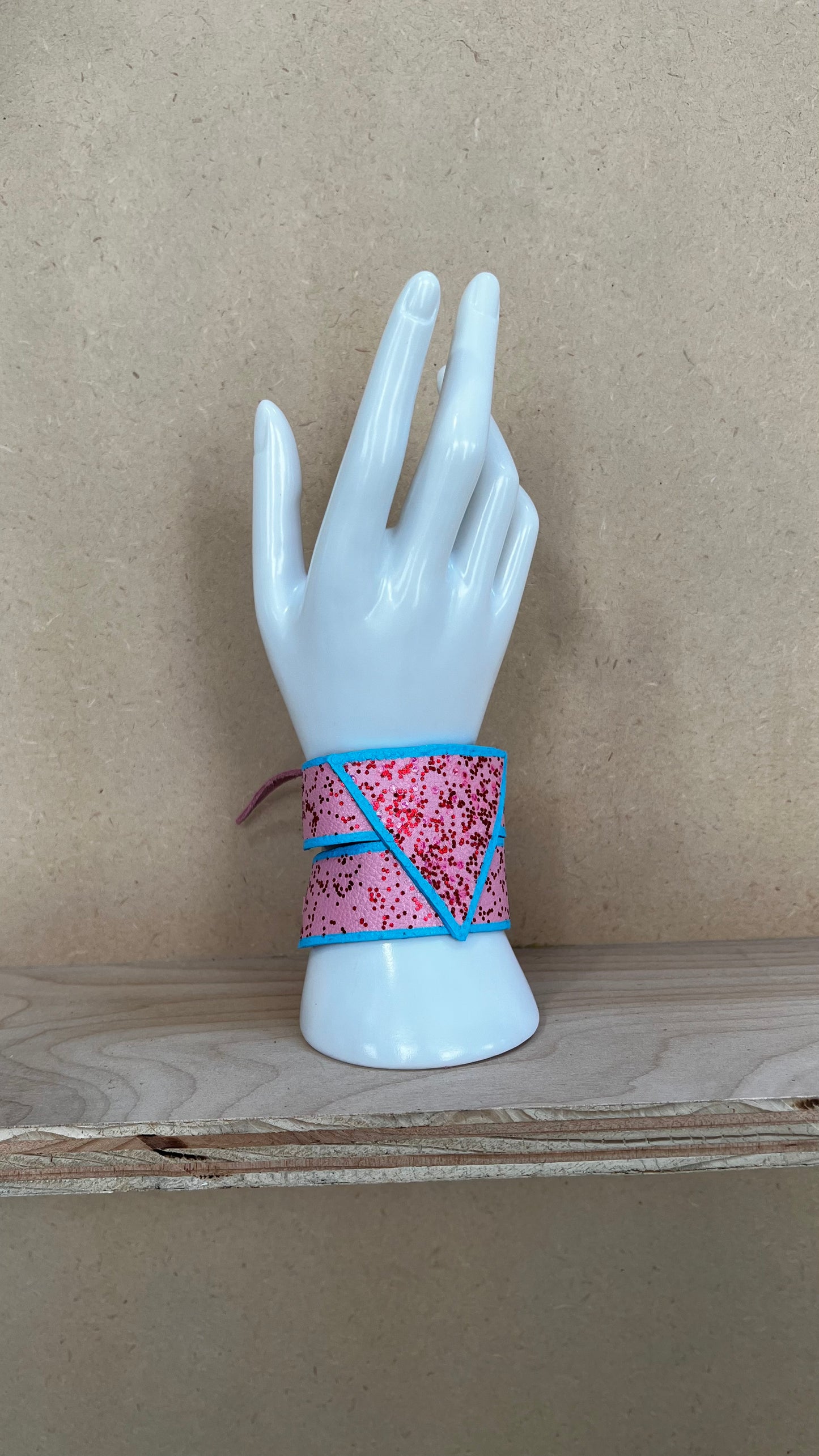 Pink and Blue Cuff With Red and Pink Sparkles