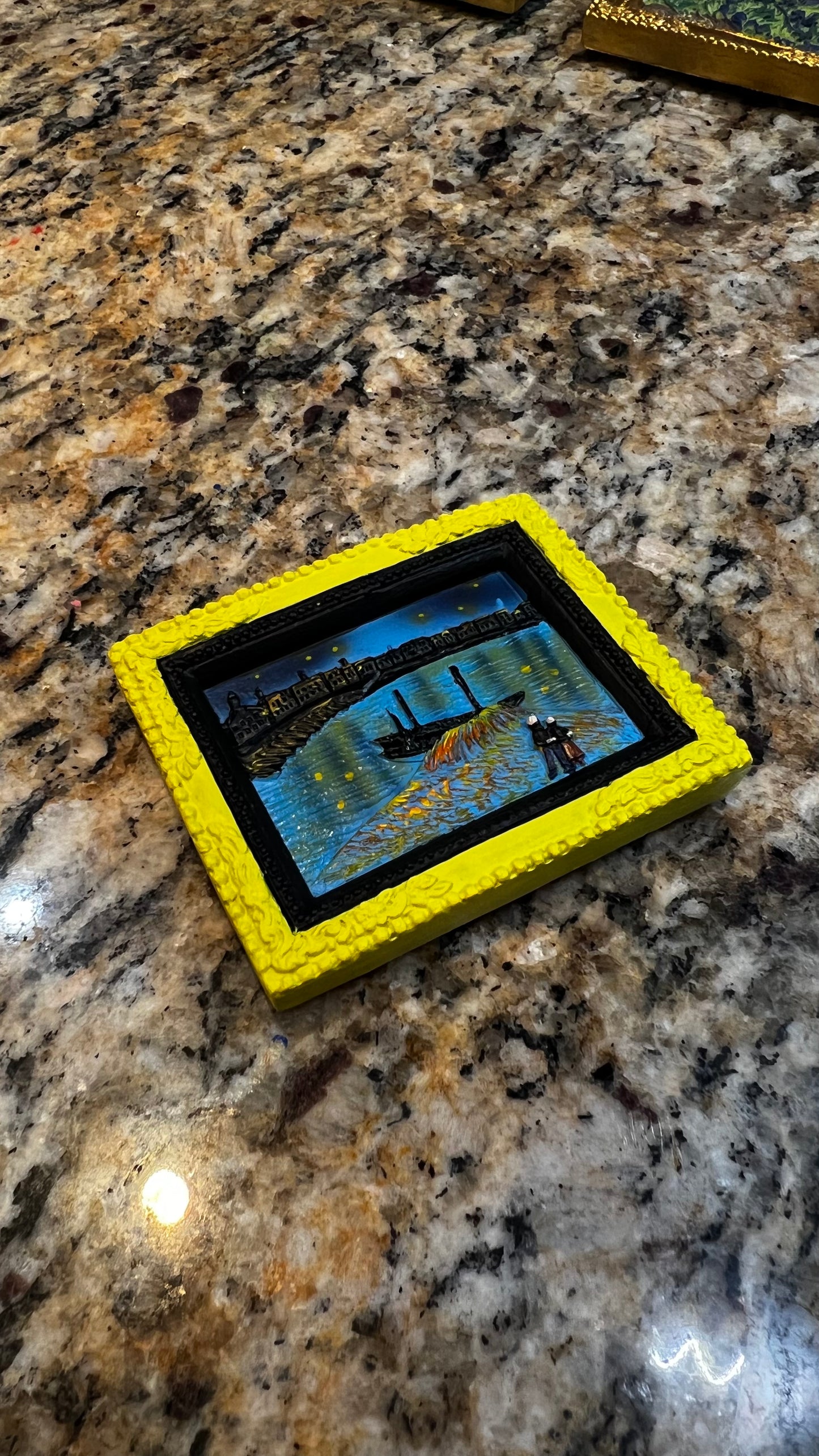 Starry Night Over The Rhone Miniature Magnet Yellow Frame