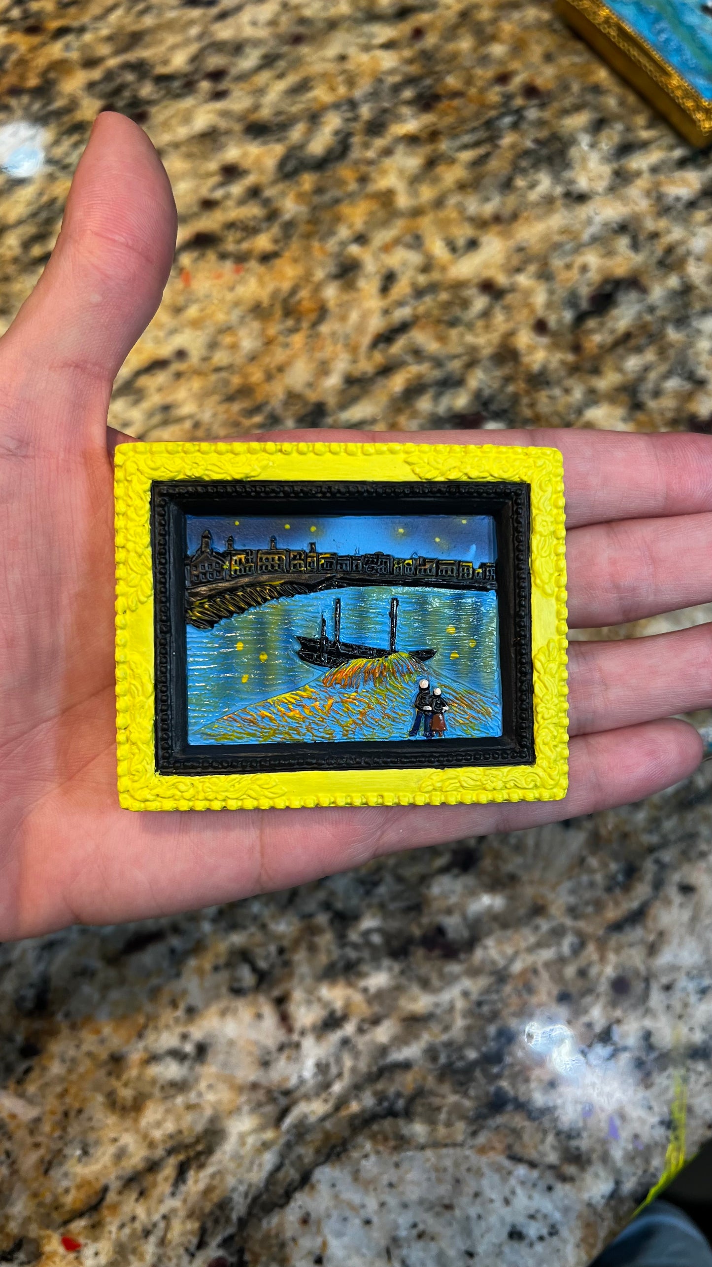 Starry Night Over The Rhone Miniature Magnet Yellow Frame