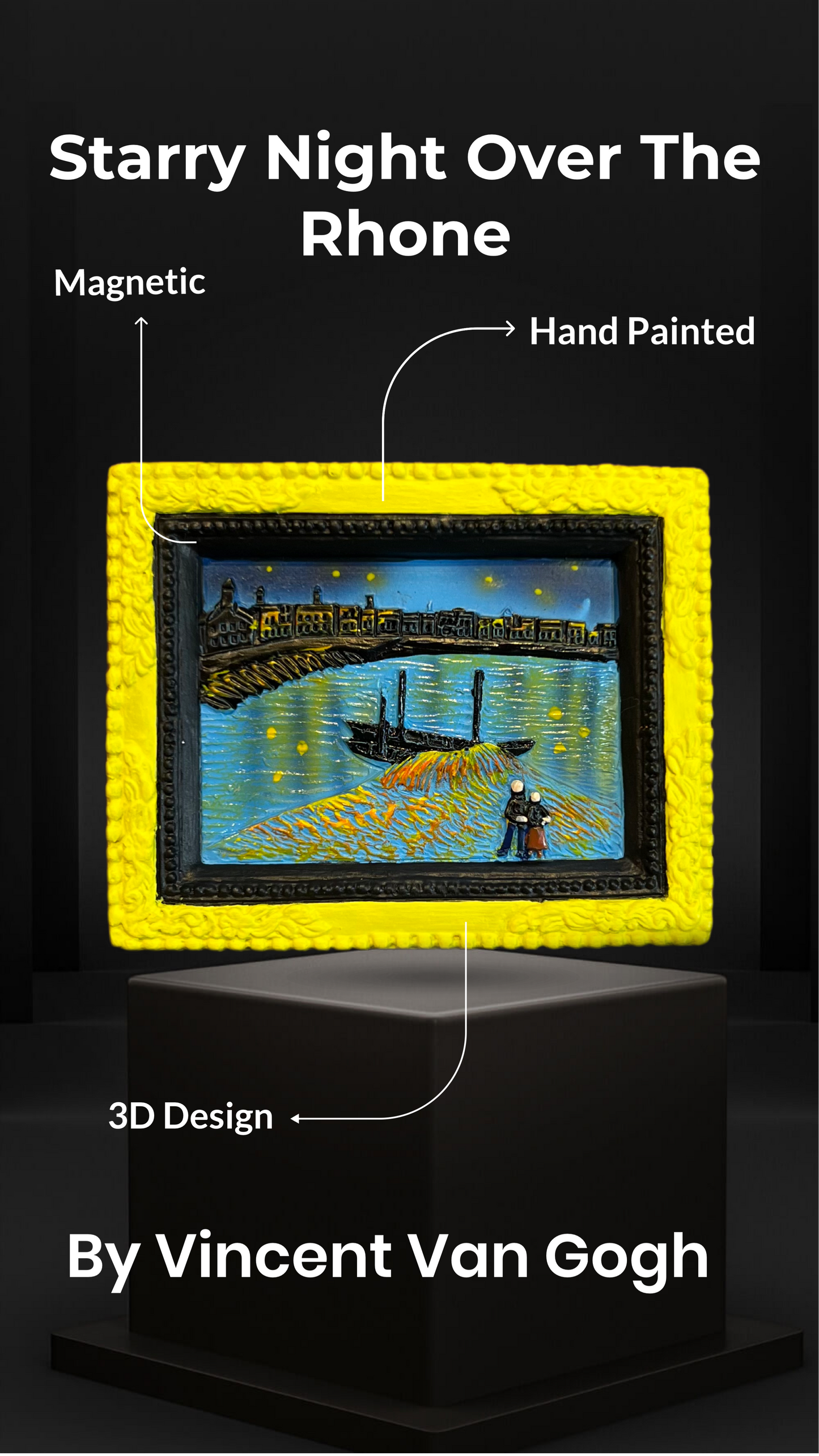 Starry Night Over The Rhone Miniature Magnet Yellow Frame