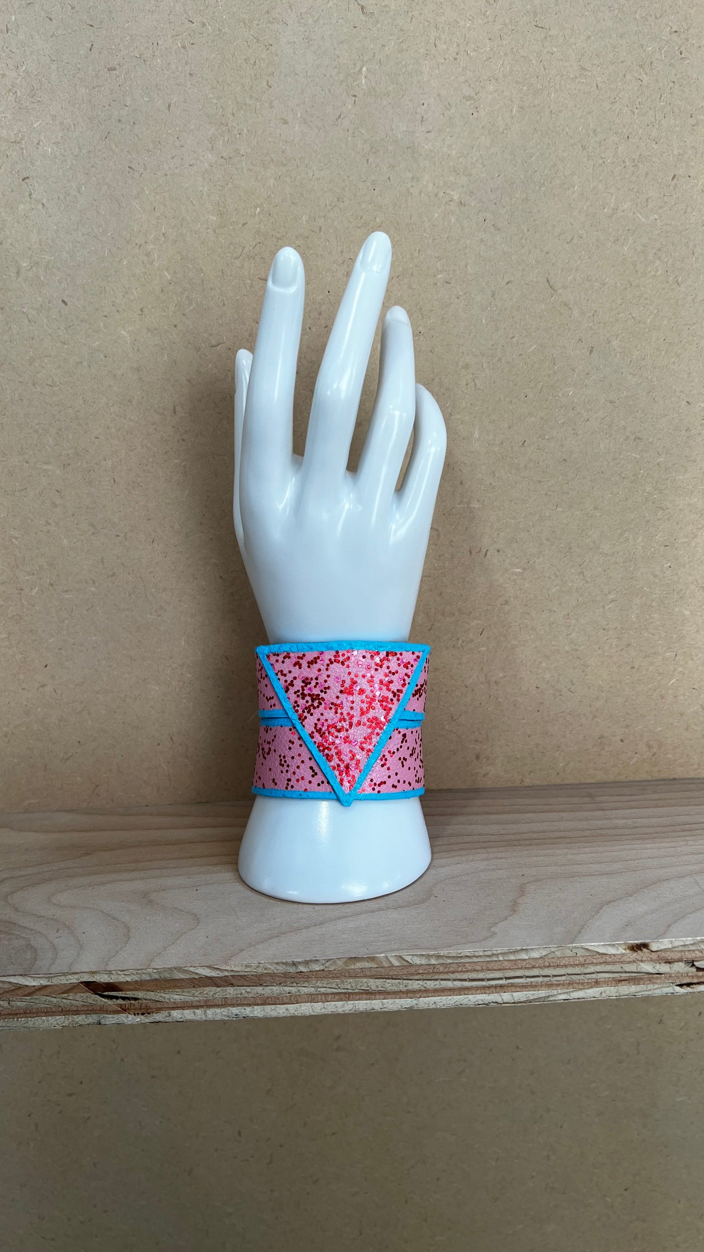 Pink and Blue Cuff With Red and Pink Sparkles