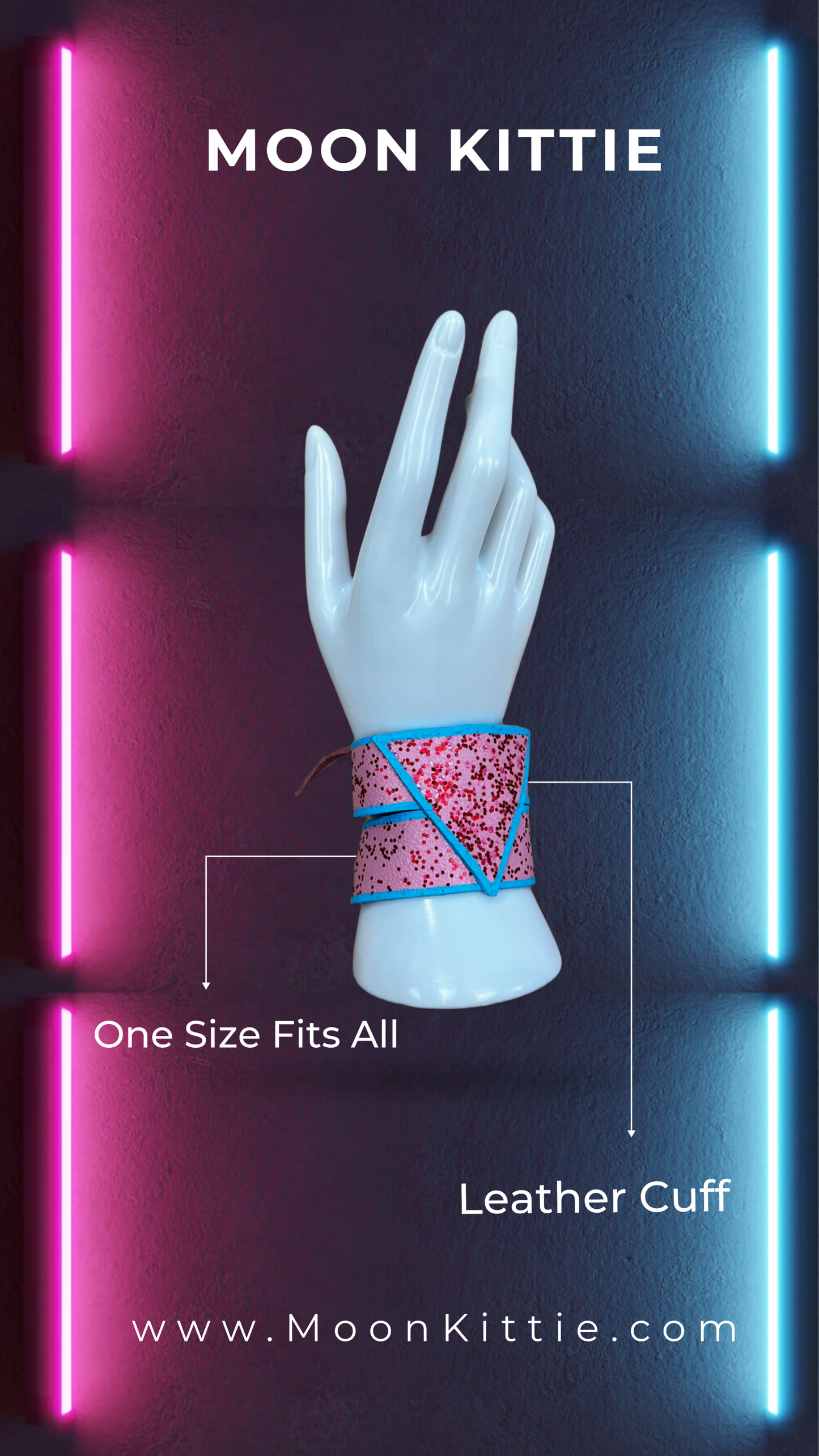 Pink and Blue Cuff With Red and Pink Sparkles