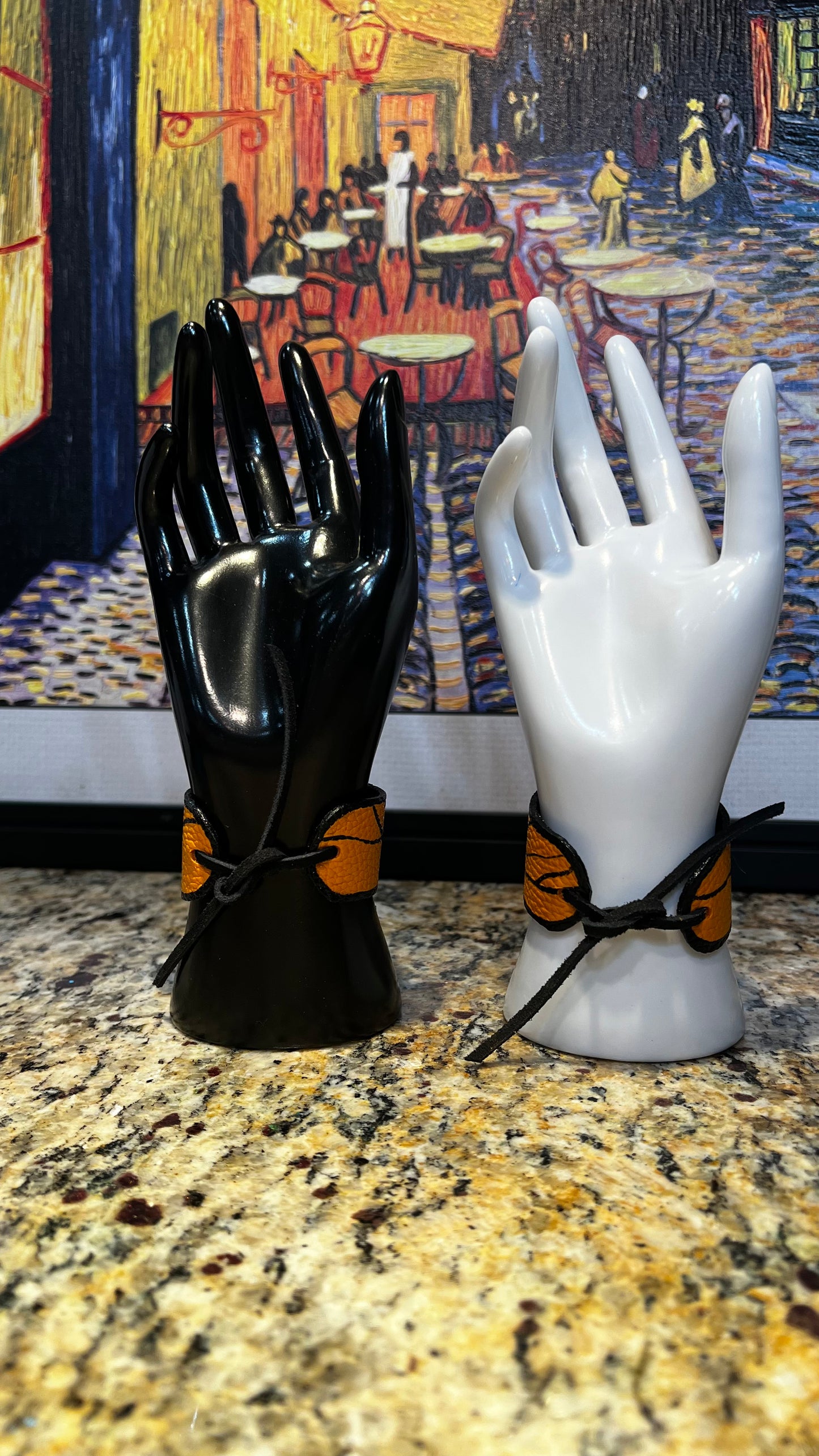 Orange and Black Tree Branch Leather Cuffs (Set of 2)