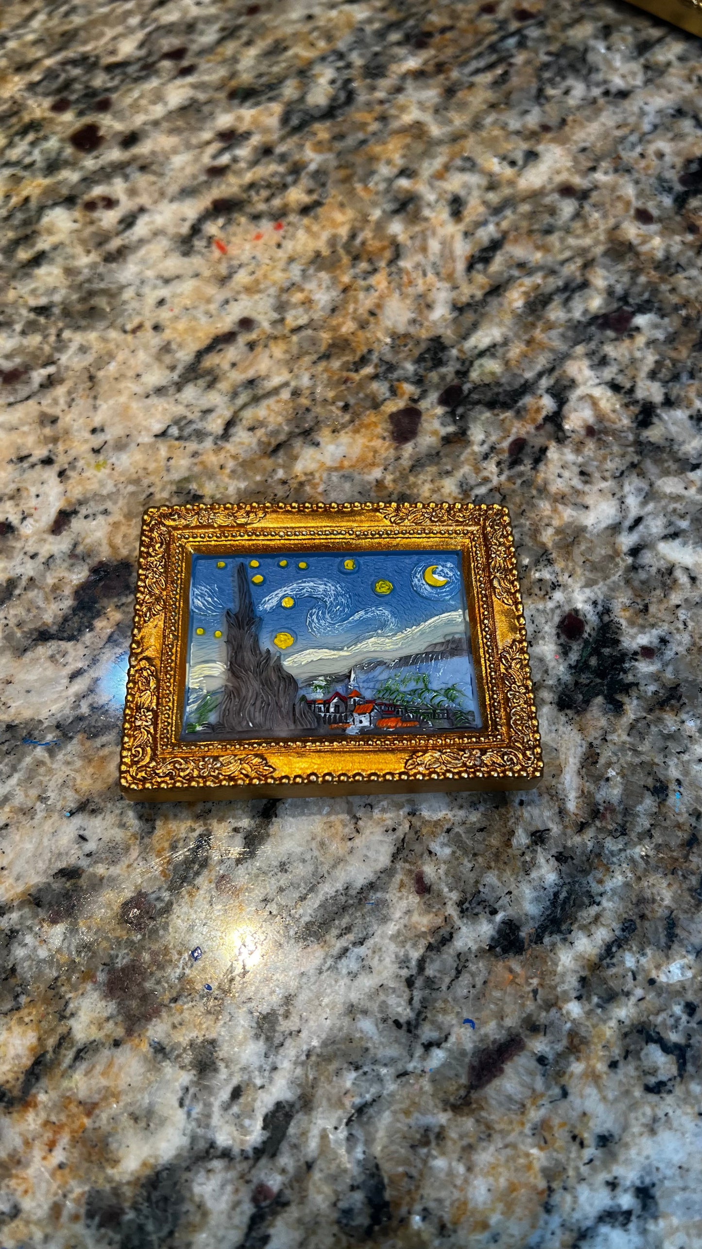 Van Gogh Starry Night Miniature Magnet - Gold Frame
