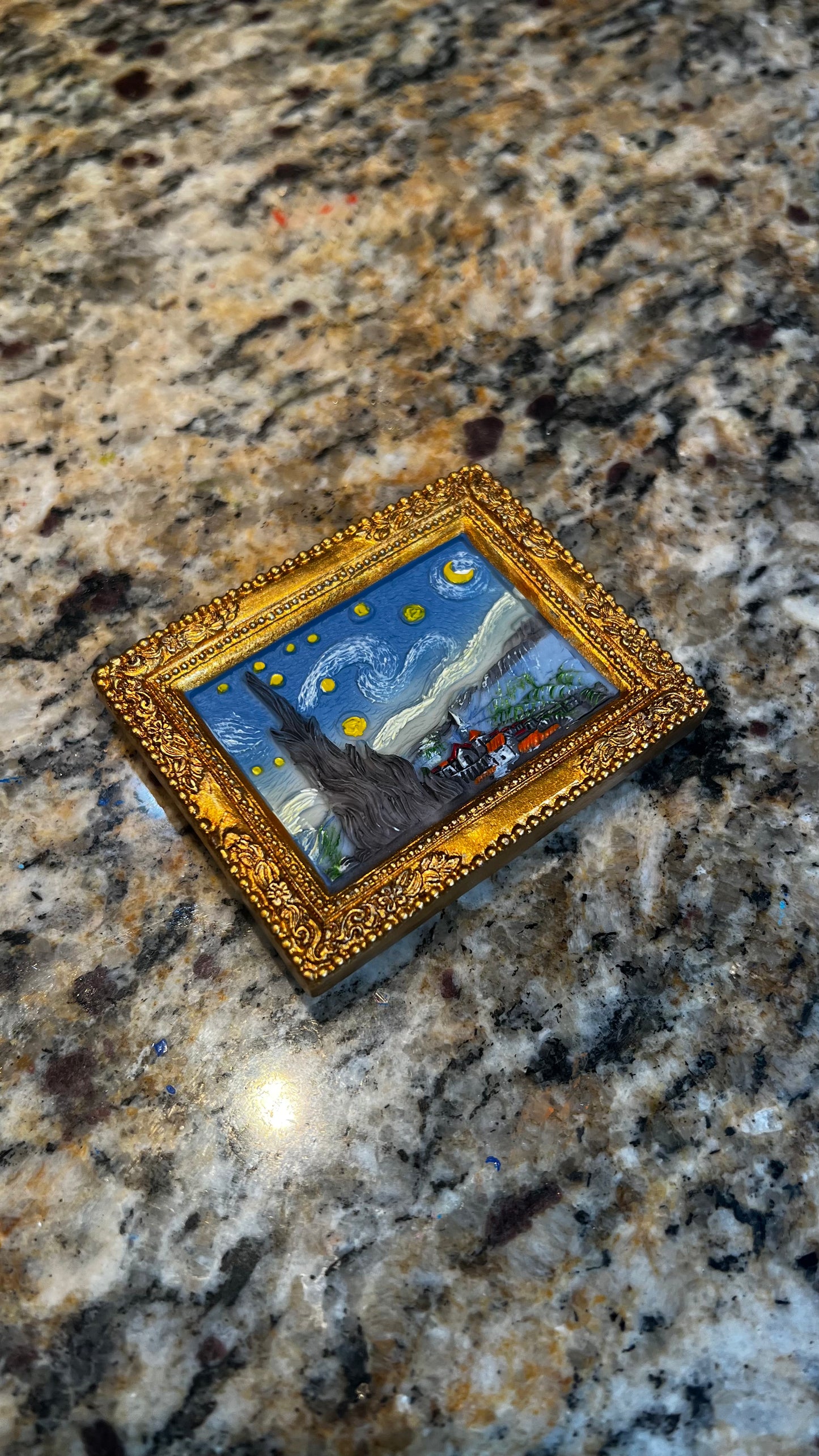 Van Gogh Starry Night Miniature Magnet - Gold Frame