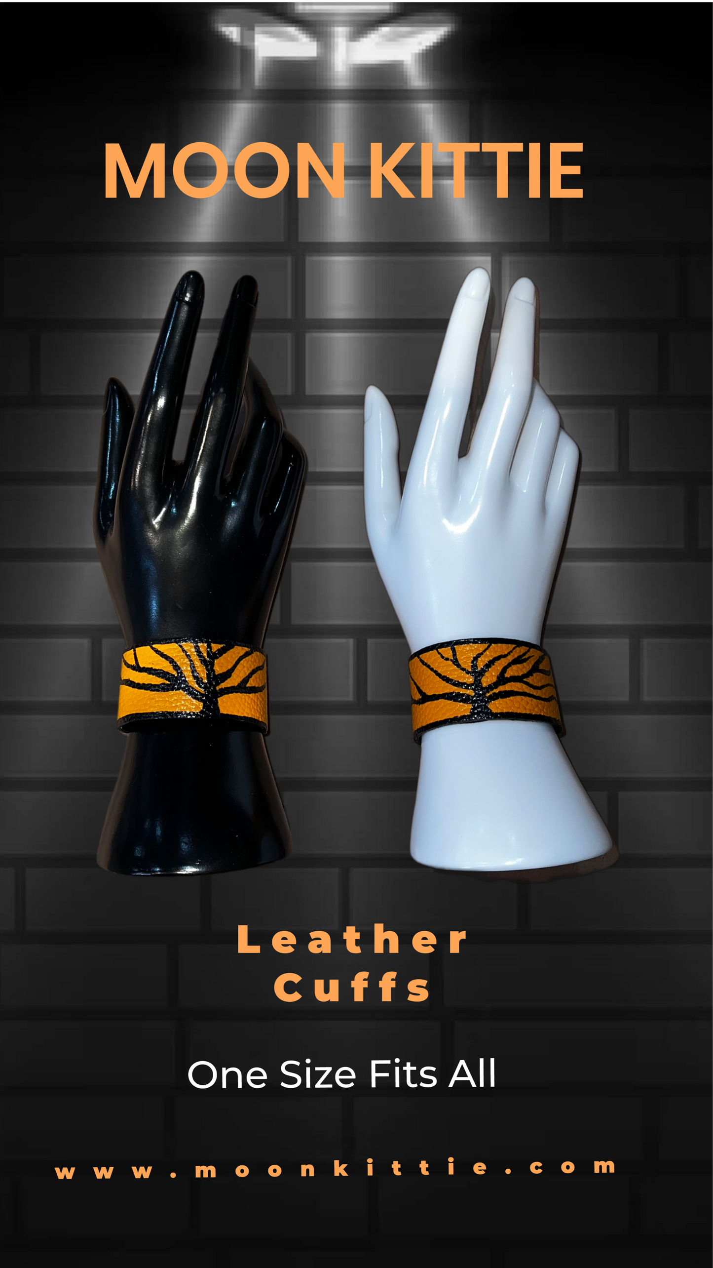 Orange and Black Tree Branch Leather Cuffs (Set of 2)