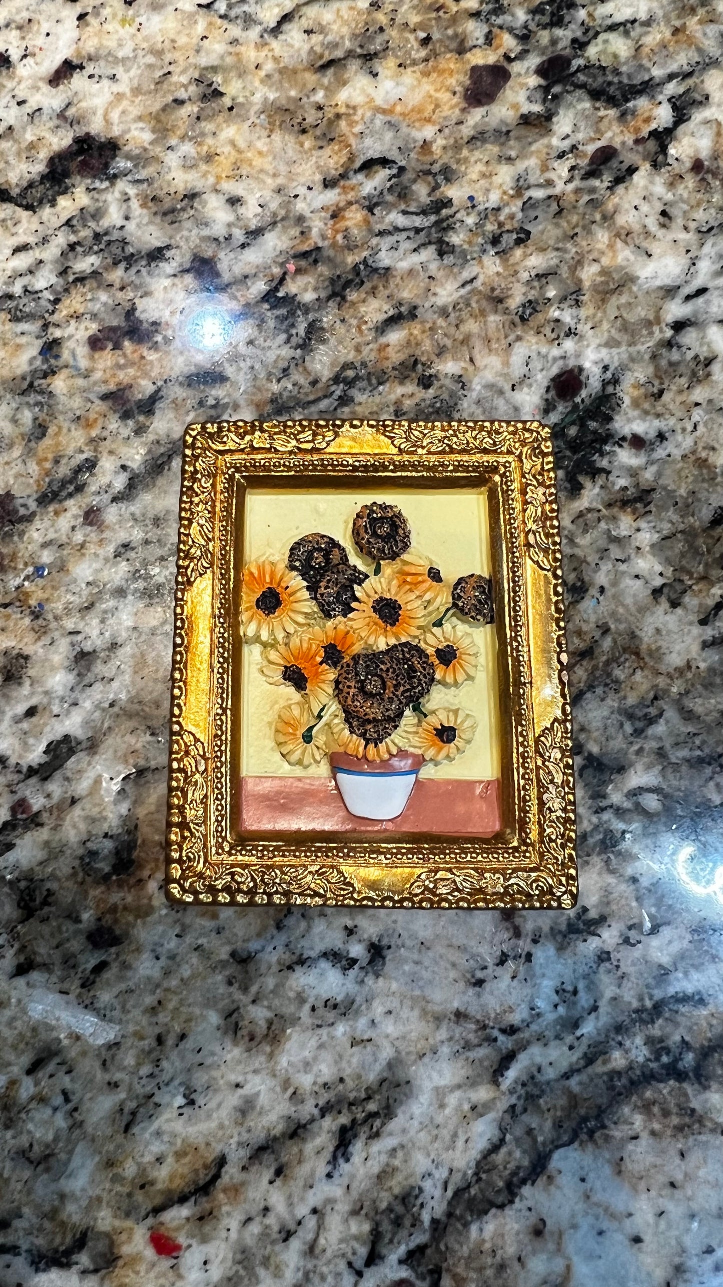 Van Gogh Sunflowers Miniature Magnet in Gold