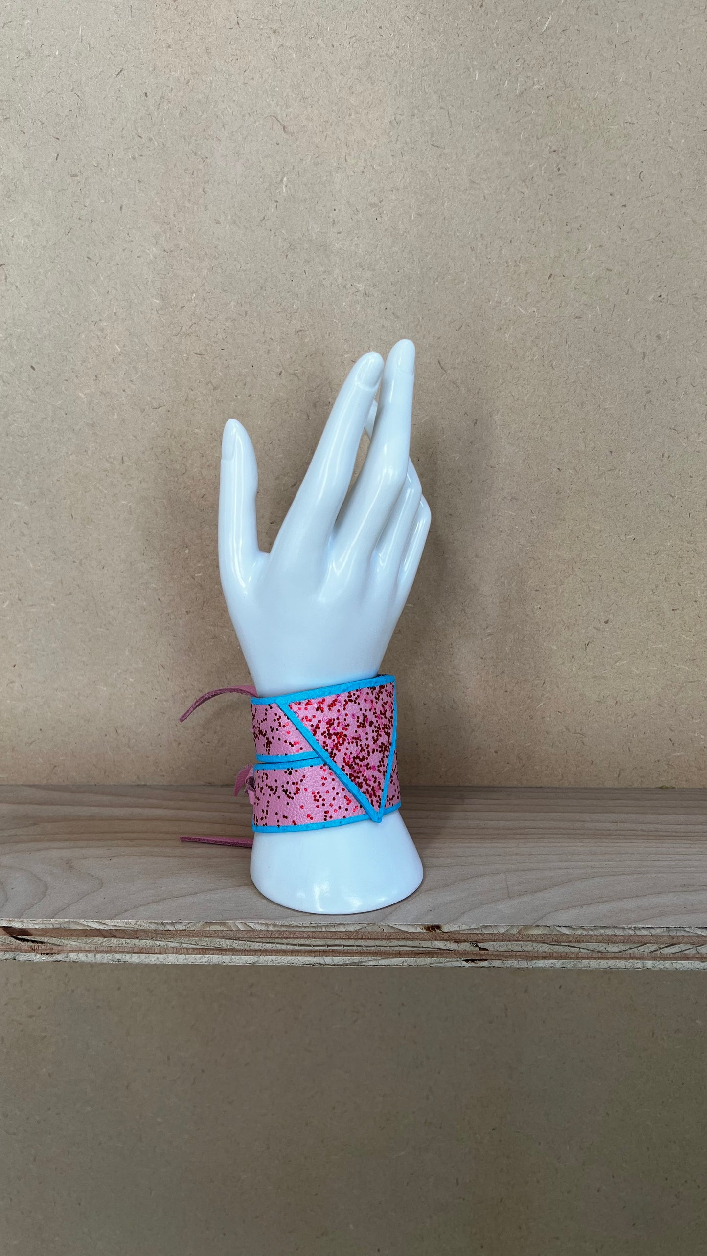 Pink and Blue Cuff With Red and Pink Sparkles