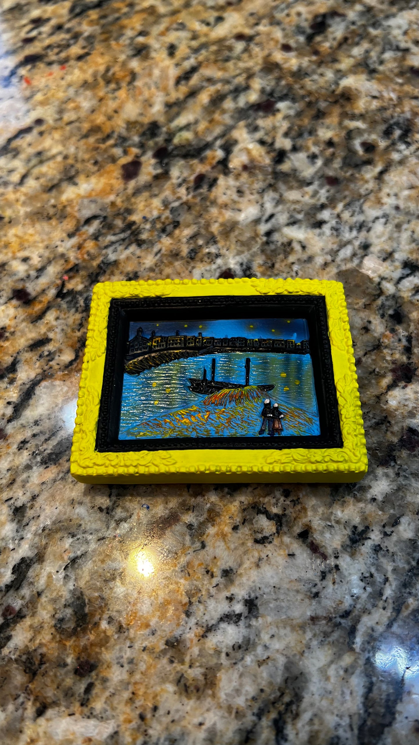 Starry Night Over The Rhone Miniature Magnet Yellow Frame