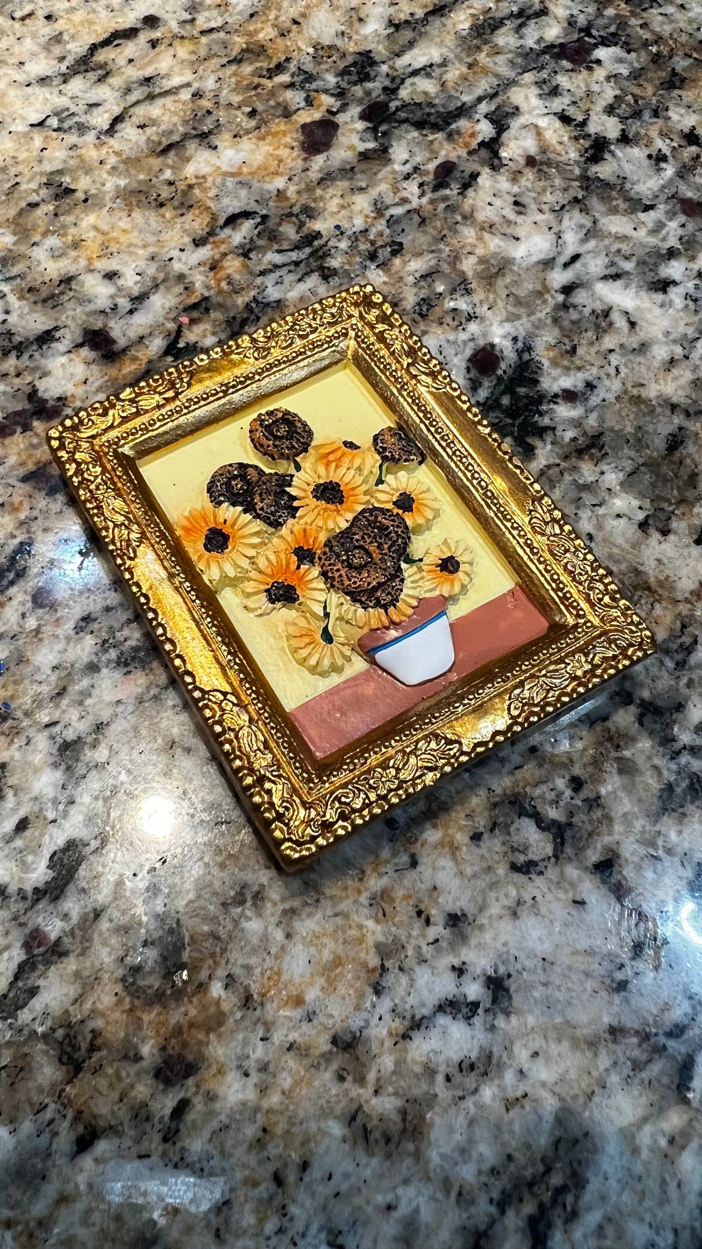 Van Gogh Sunflowers Miniature Magnet in Gold