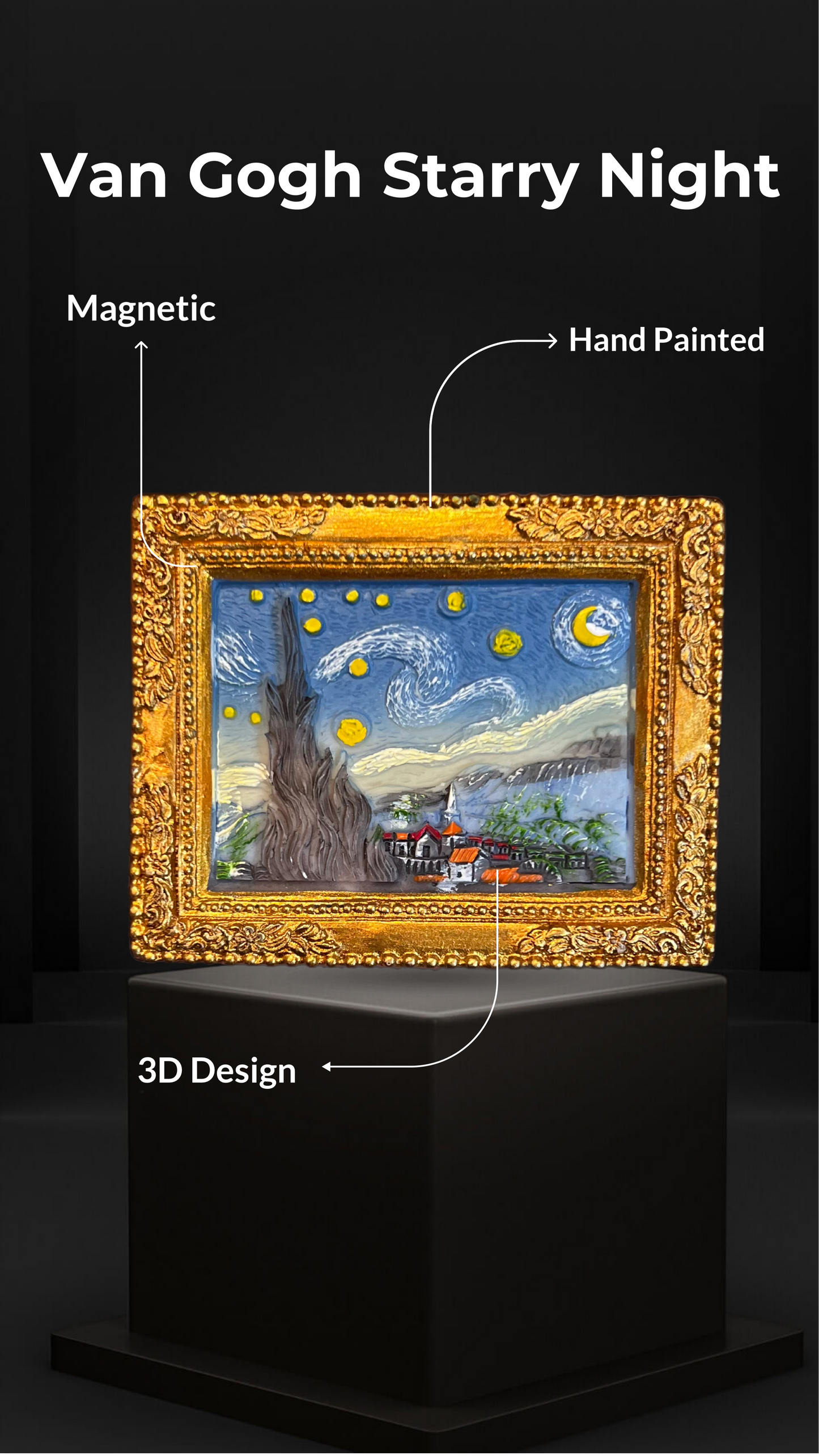 Van Gogh Starry Night Miniature Magnet - Gold Frame