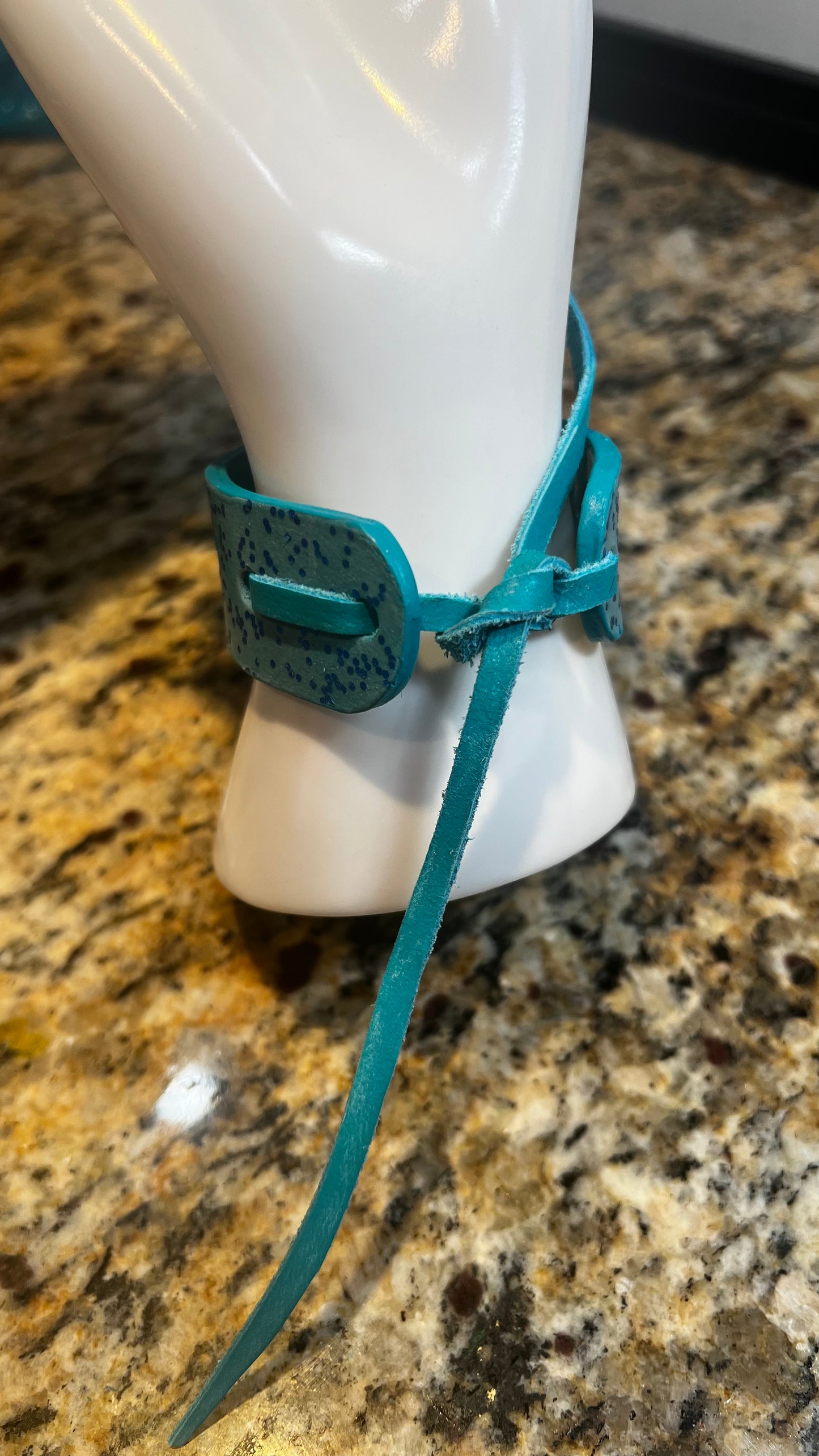 Turquoise Leather Cuff With Blue Sparkles