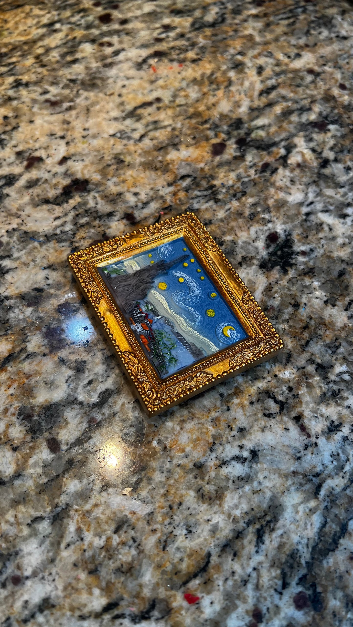 Van Gogh Starry Night Miniature Magnet - Gold Frame